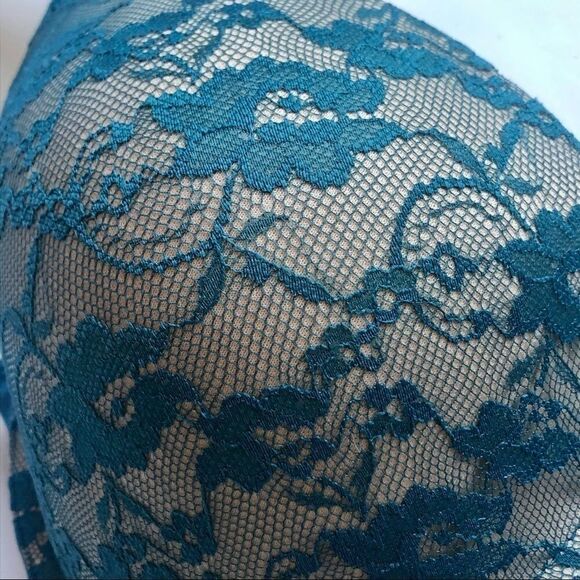 MAIDENFORM MOLDED CUP T-SHIRT TEAL LACE BRA 36D - Picture 2 of 9